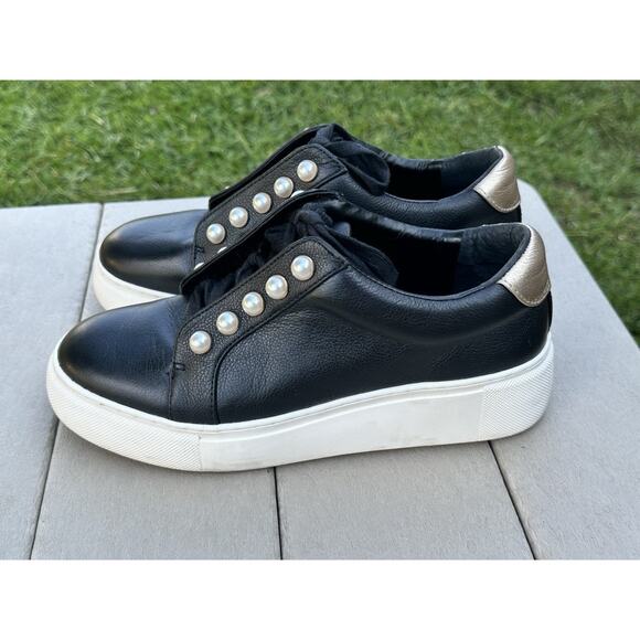 Size 6.5 - Alex Marie Wrenna Pearl Stud - Black Leather / Gold Heel - Picture 6 of 12